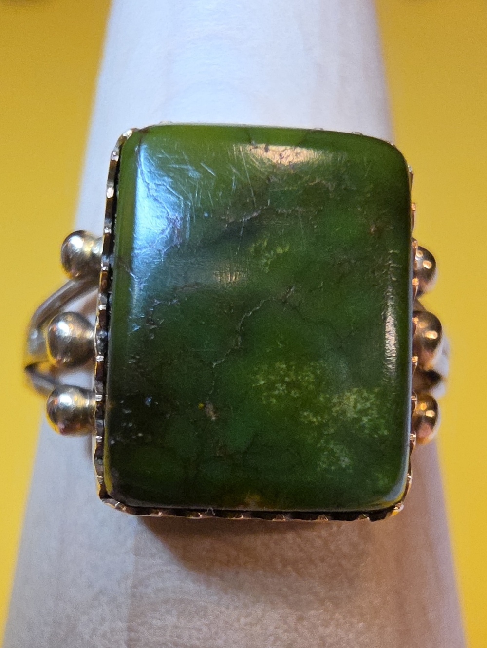 Will Denetdale-Navajo ▪︎ 14K Gold Spinach Green Nephrite Jade Navajo Ring 7.75